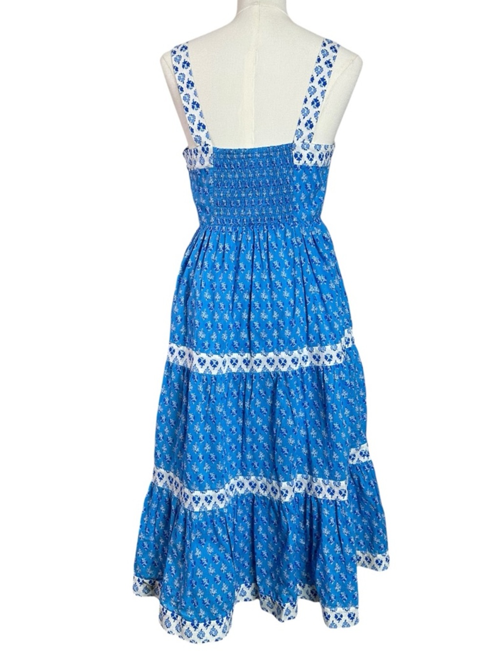 J.Crew Dainty Cottage Smocked Tiered Midi Dress Size 4 Bohemian 70s Block Print - Picture 6 of 10